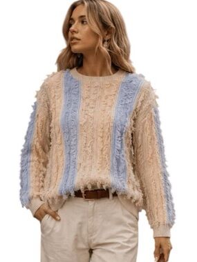 936:  STORIA NWT SWEATER BLUE CREAM MULTICOLOR (GC)